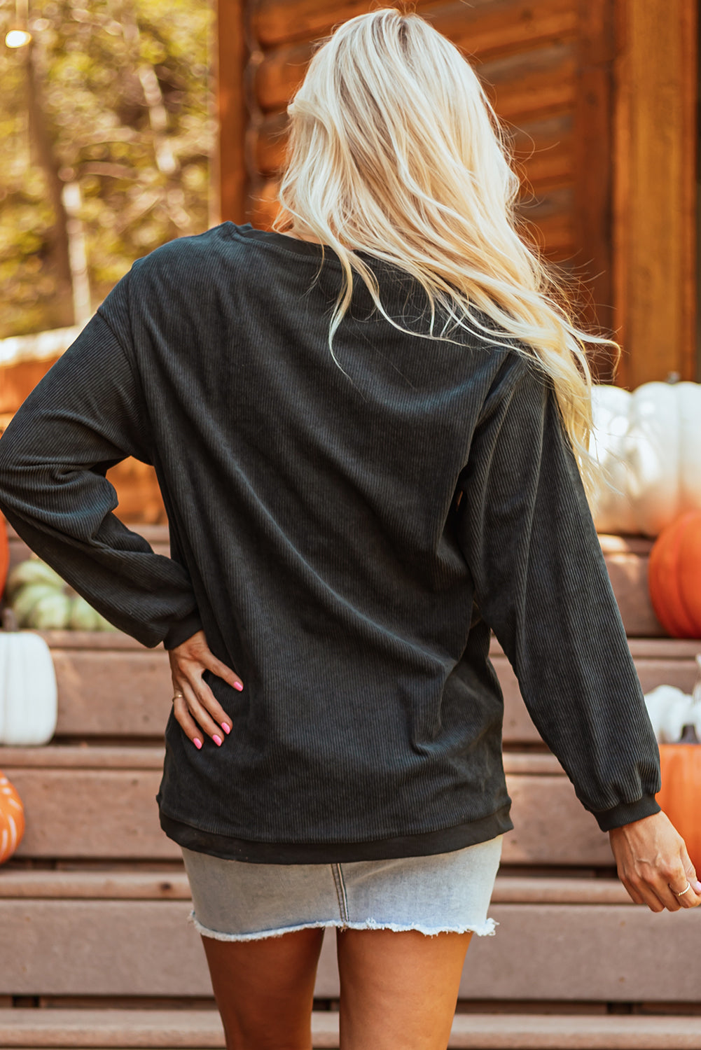 Stacey B's Dark Grey Halloween Pumpkin Spice Baby Graphic Textured Sweatshirt