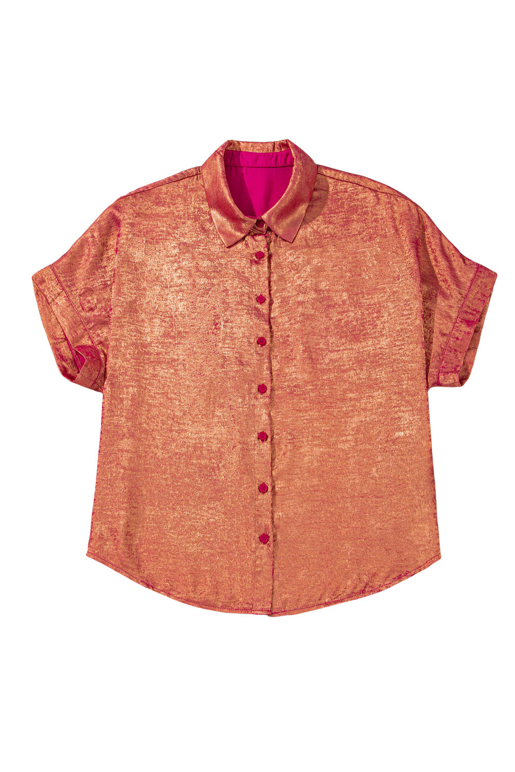 Stacey B's Rose Red Plus Size Metallic Sheen Short Sleeve Button Up Shirt