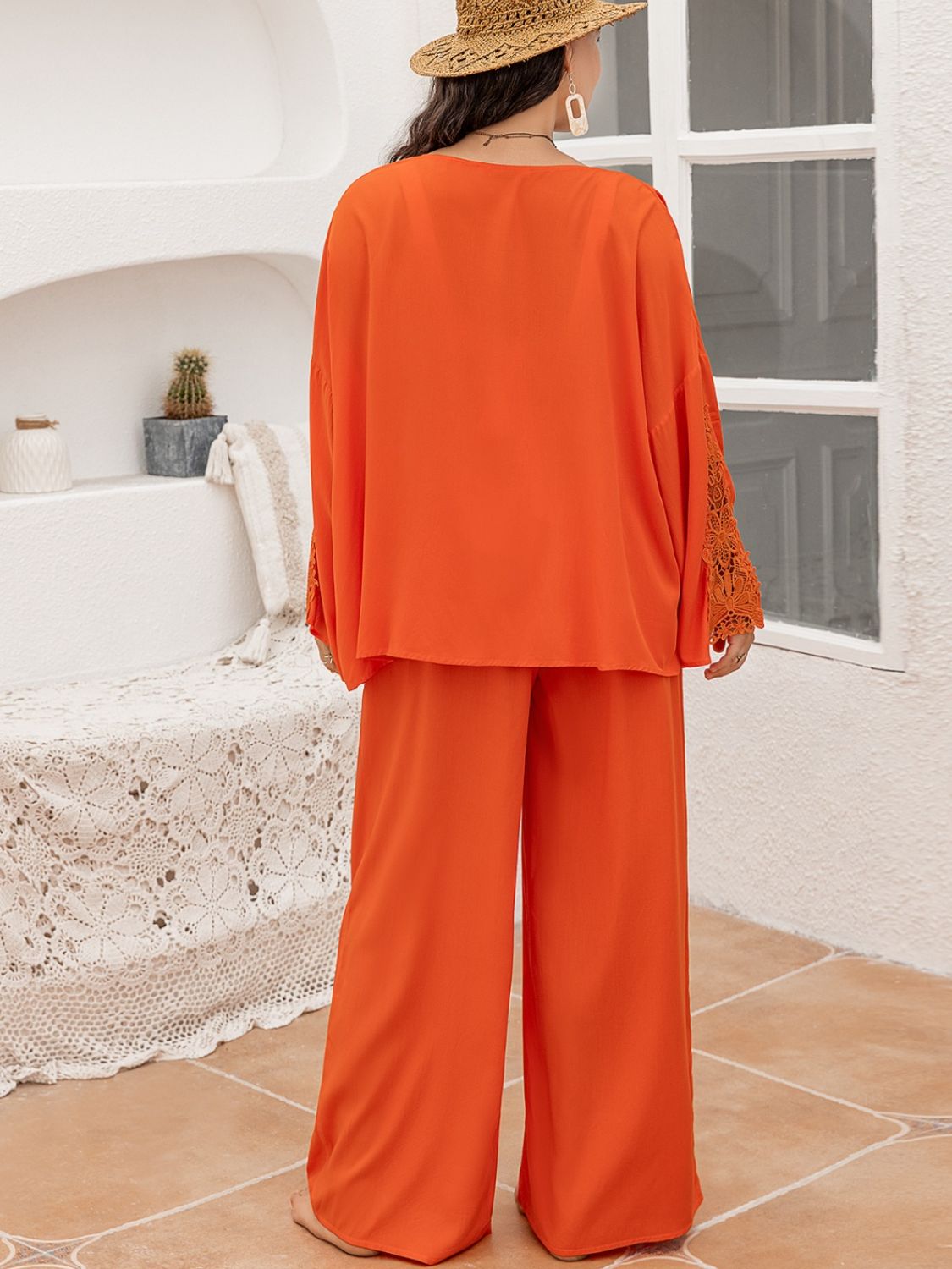 Stacey B's Lace Detail Long Sleeve Top and Pants Set