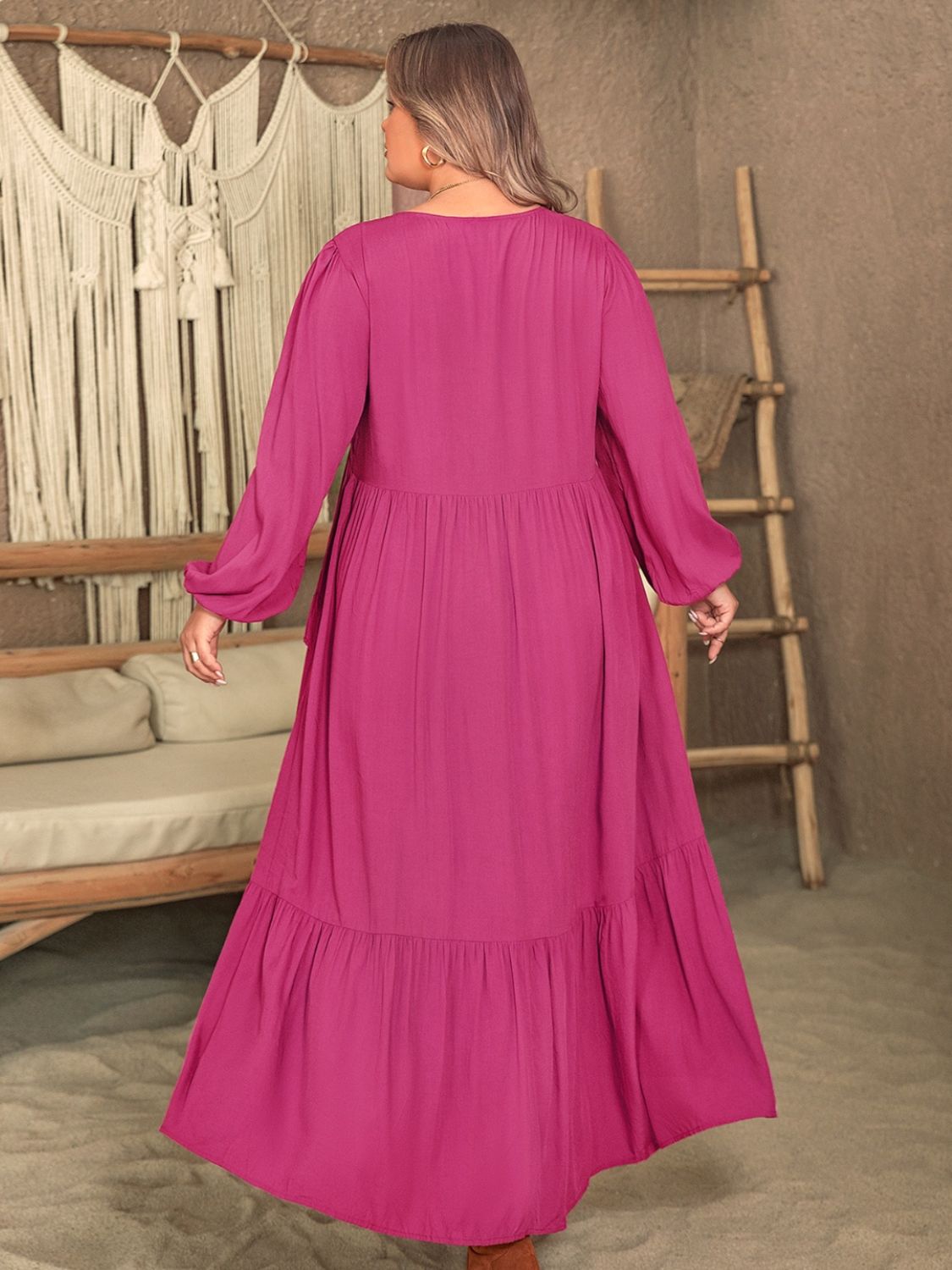 Stacey B's Ruffled V-Neck Long Sleeve Dress