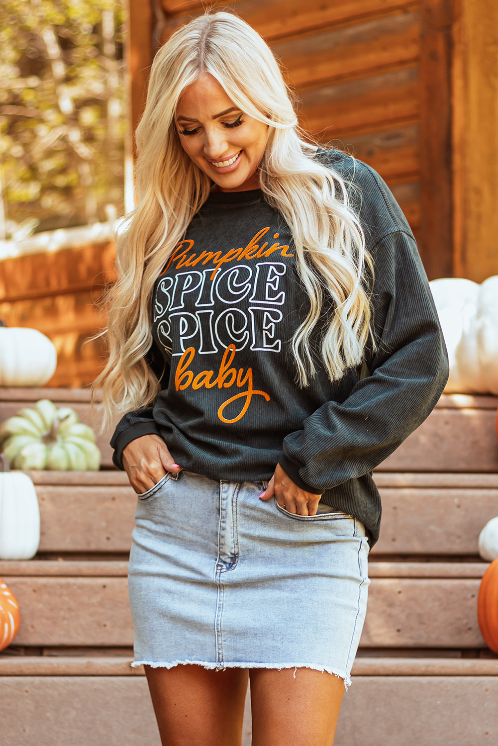Stacey B's Dark Grey Halloween Pumpkin Spice Baby Graphic Textured Sweatshirt