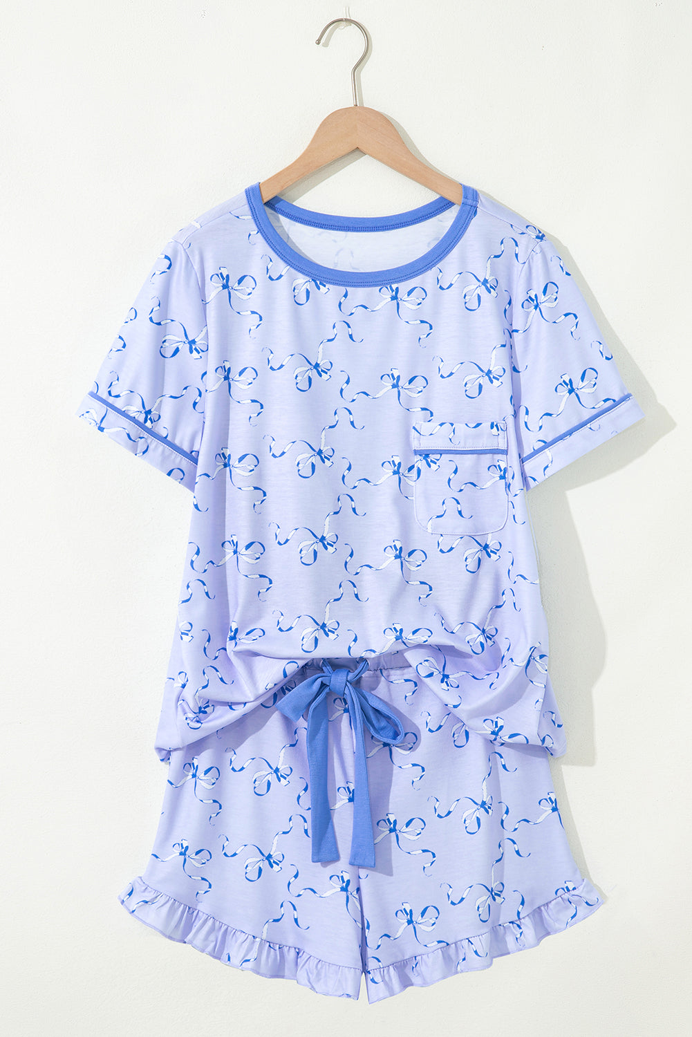 Stacey B's Sky Blue Bow Printed Ruffled Short Lounge Set