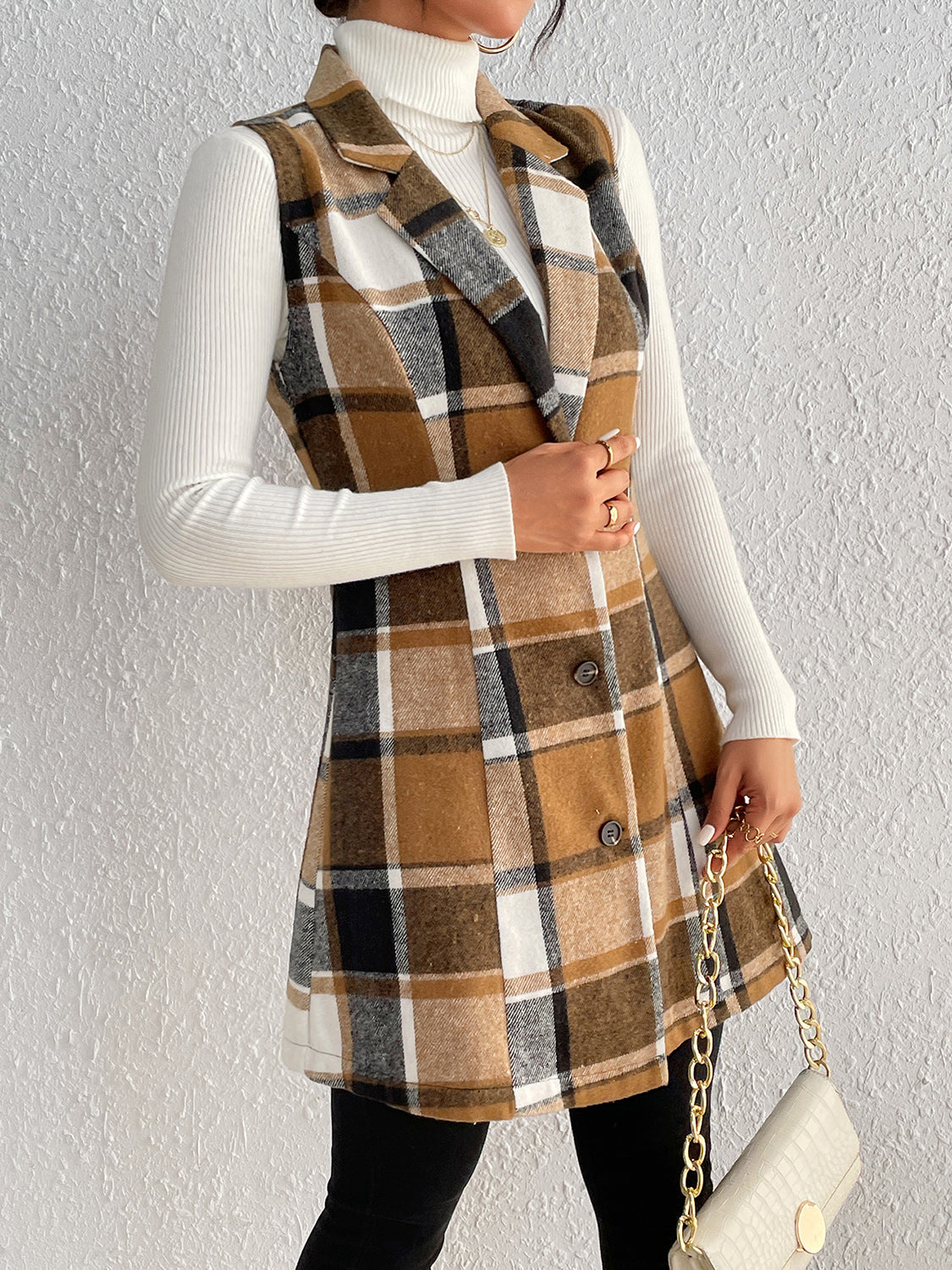 Stacey B's Honey Plaid Lapel Collar Vest