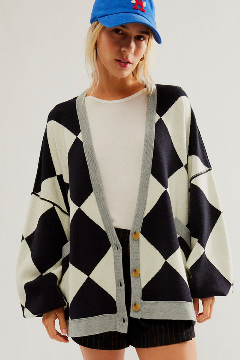 Stacey B's Black Colorblock Drop Shoulder Buttoned Loose Cardigan