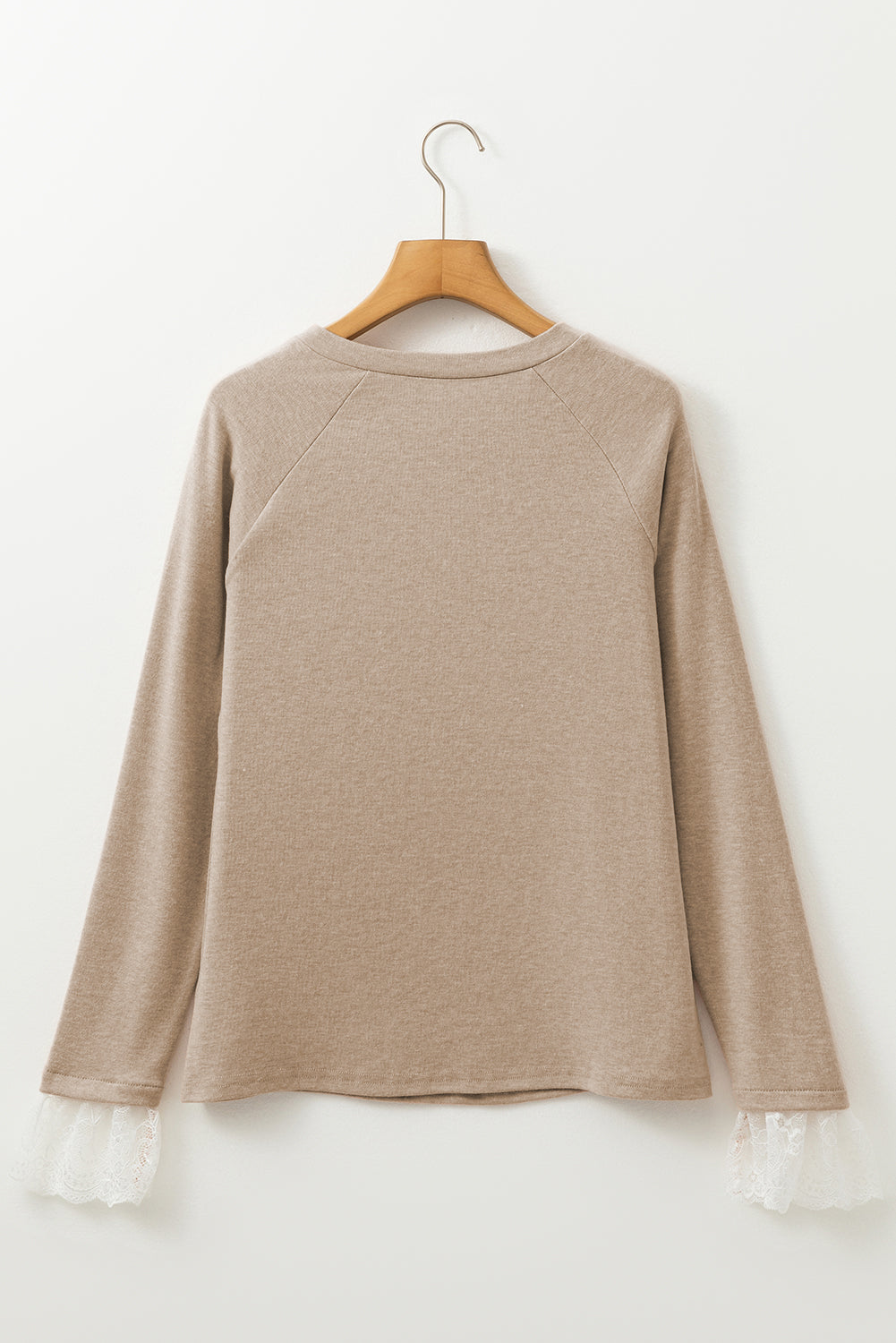 Stacey B's Parchment Seam Detail Lace Contrast Cuffs Raglan Sleeve Top