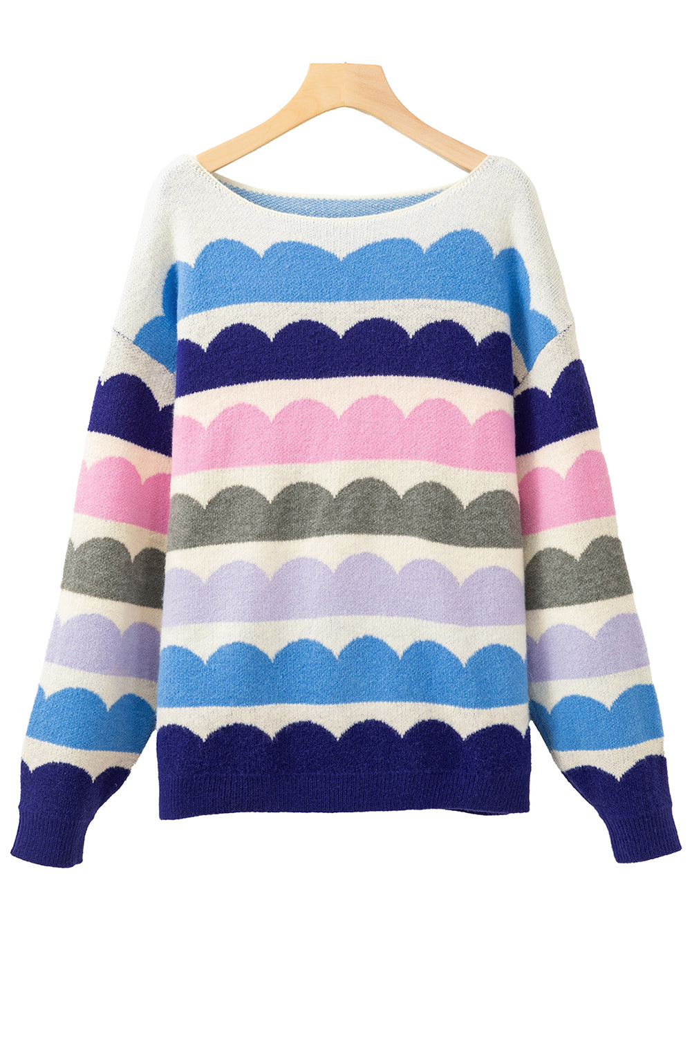 Stacey B's Gray Wave Striped Balloon Sleeve Drop Shoulder Sweater