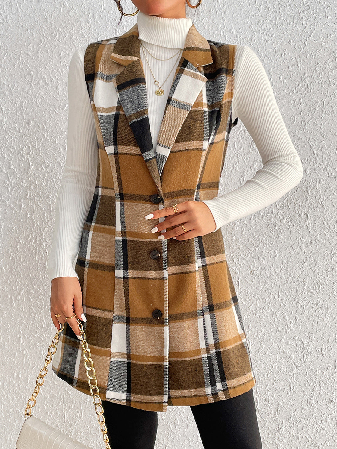 Stacey B's Honey Plaid Lapel Collar Vest