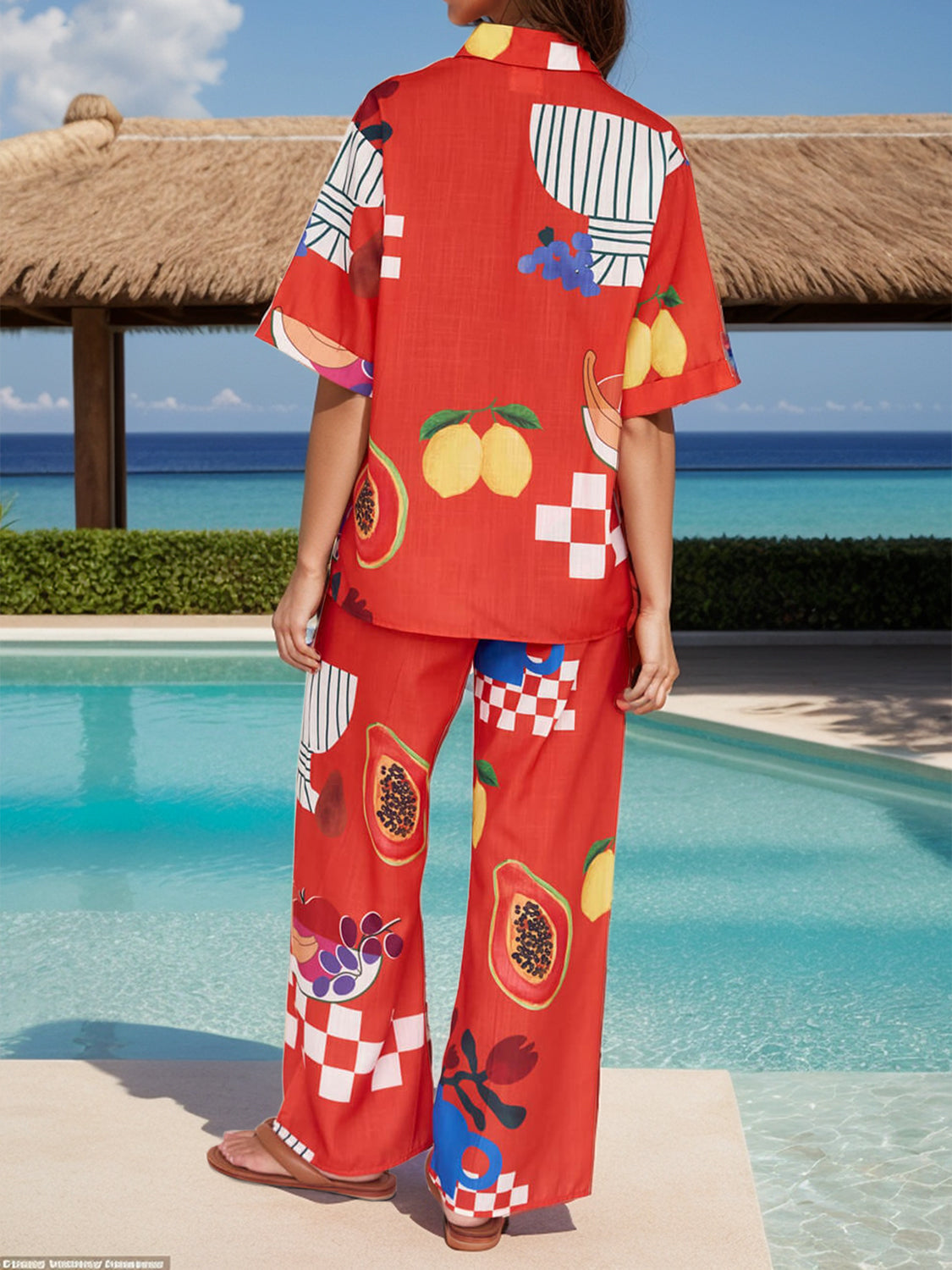 Stacey B's Printed Dropped Shoulder Top and Wide Leg Pants Set