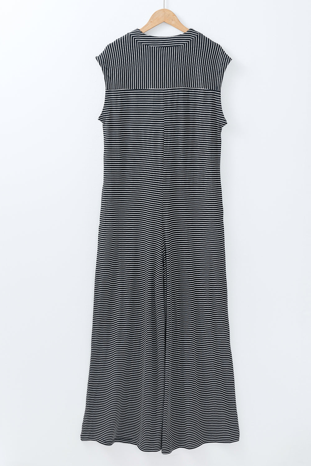 Stacey B's Black white Striped Print Buttoned Wide Leg Sleeveless Jumpsuit