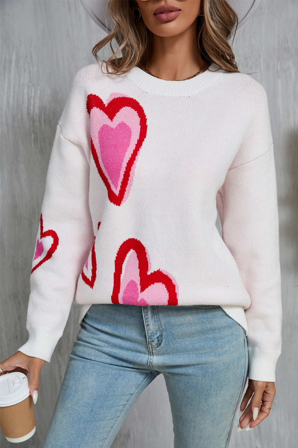 Stacey B's Angel Wings Heart Round Neck Long Sleeve Sweater