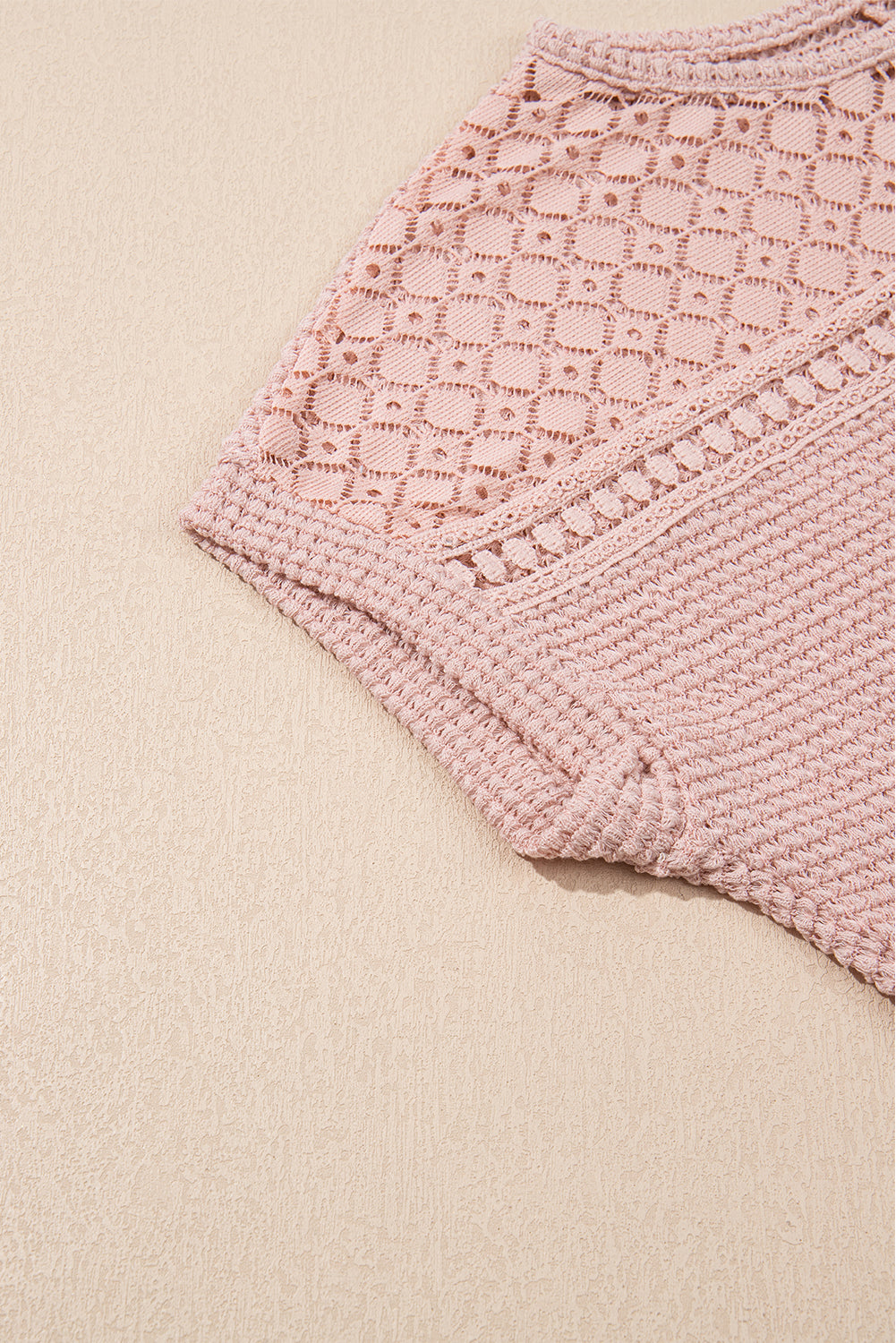 Stacey B's Light Pink Lace Patchwork Waffle Short Sleeve Top