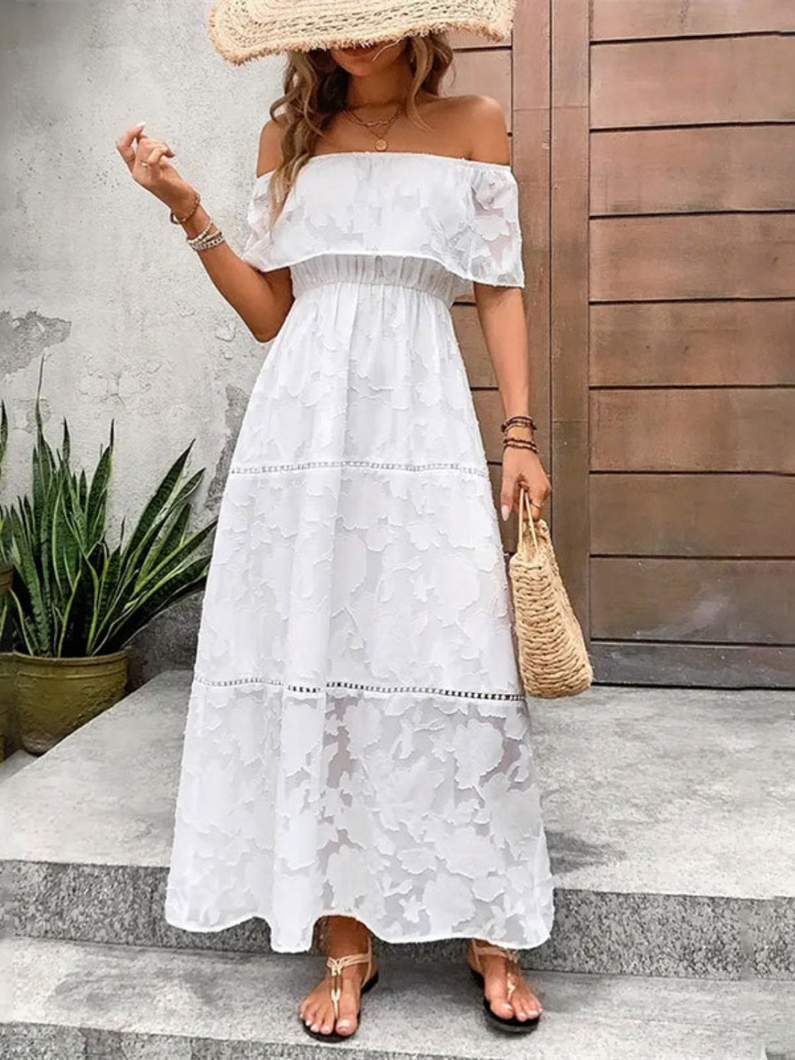 Stacey B's Off-Shoulder Short Sleeve Maxi Dress