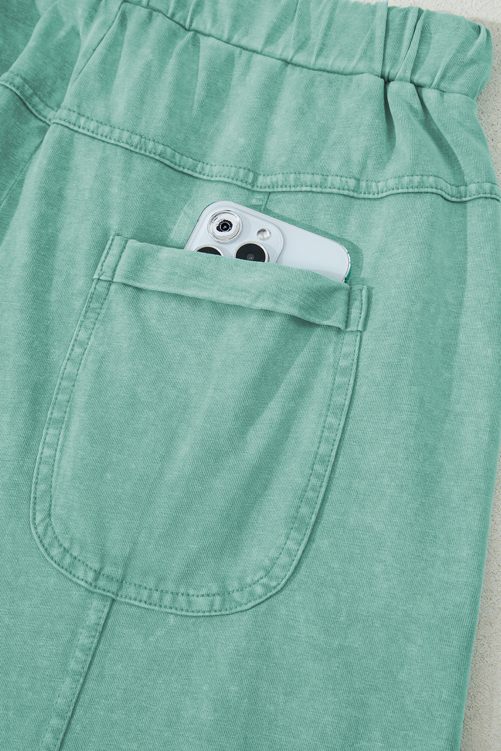 Stacey B's Mint Green Mineral Wash Exposed Seam Drawstring High Waist Wide Leg Cargo Pants