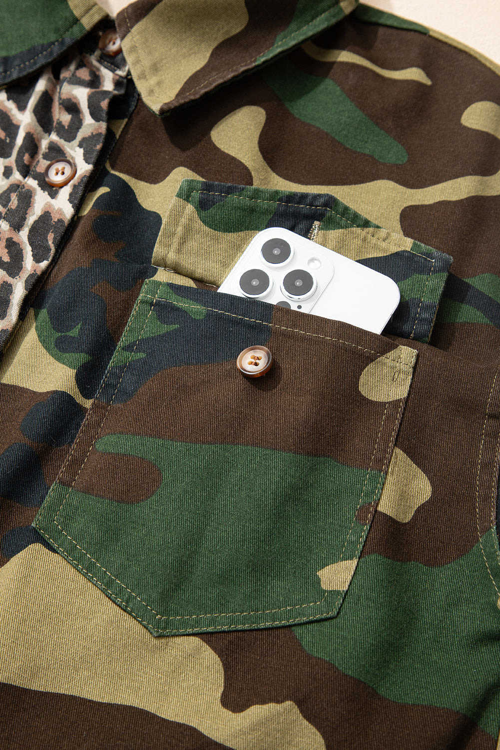 Stacey B's Brown Leopard Camo Patchwork Oversize Shacket