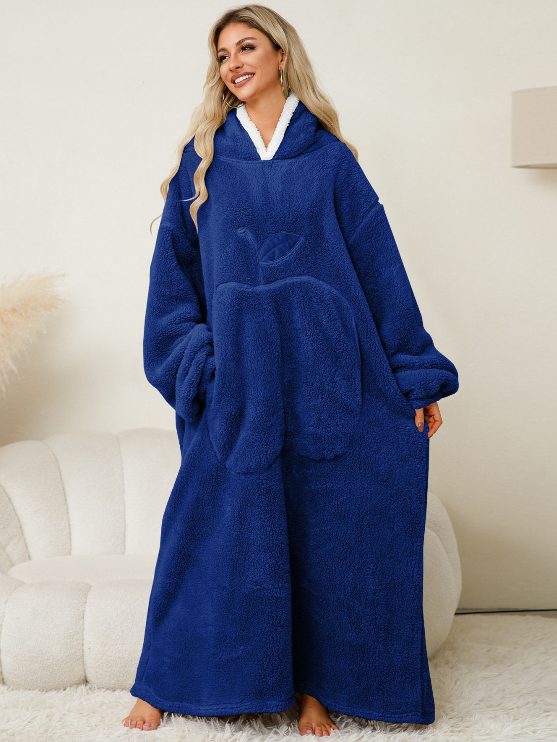 Stacey B's Pocketed Contrast Long Sleeve Hooded Lounge Dress