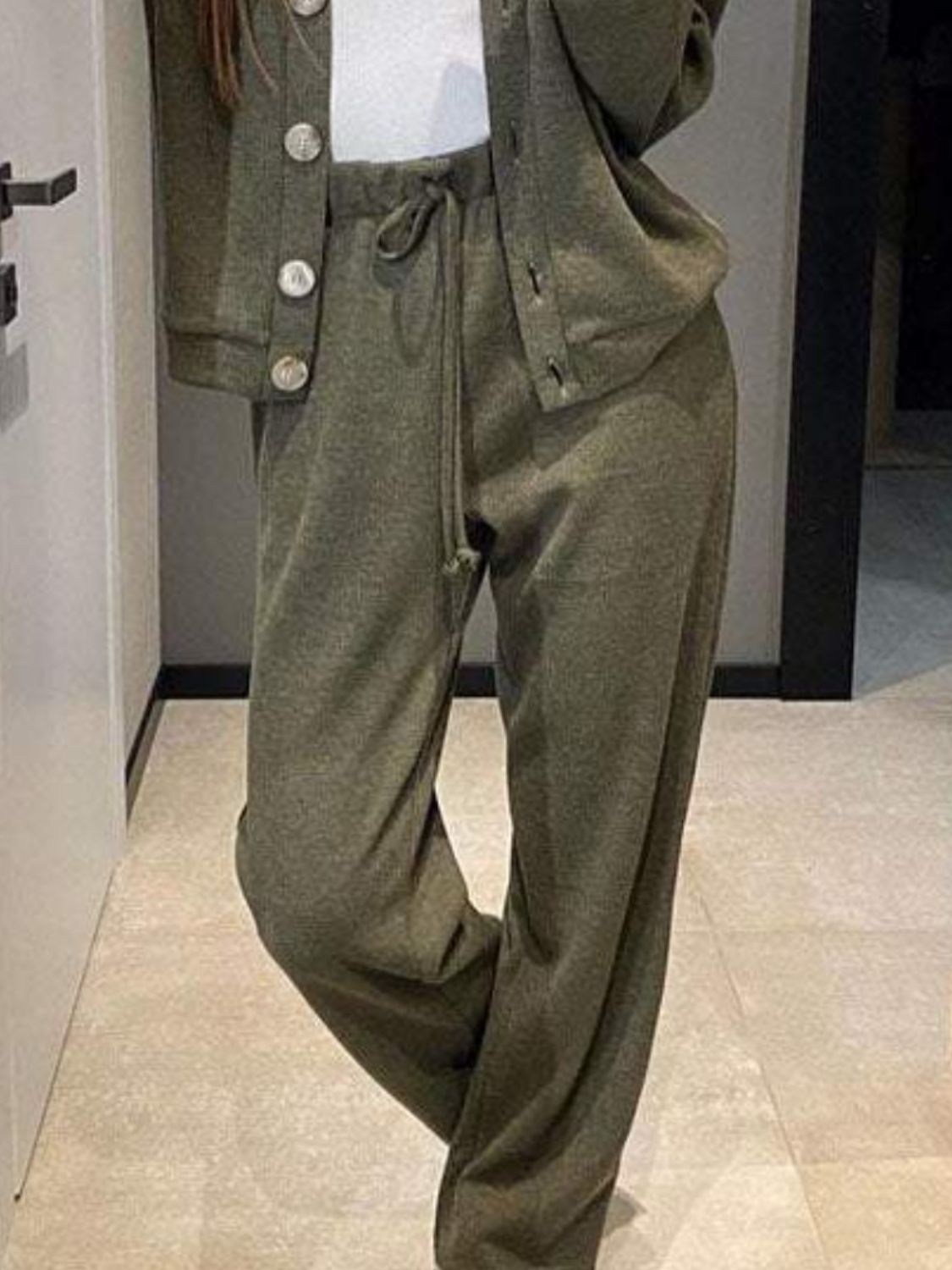 Stacey B's Full Size Button Up Long Sleeve Top and Pants Set