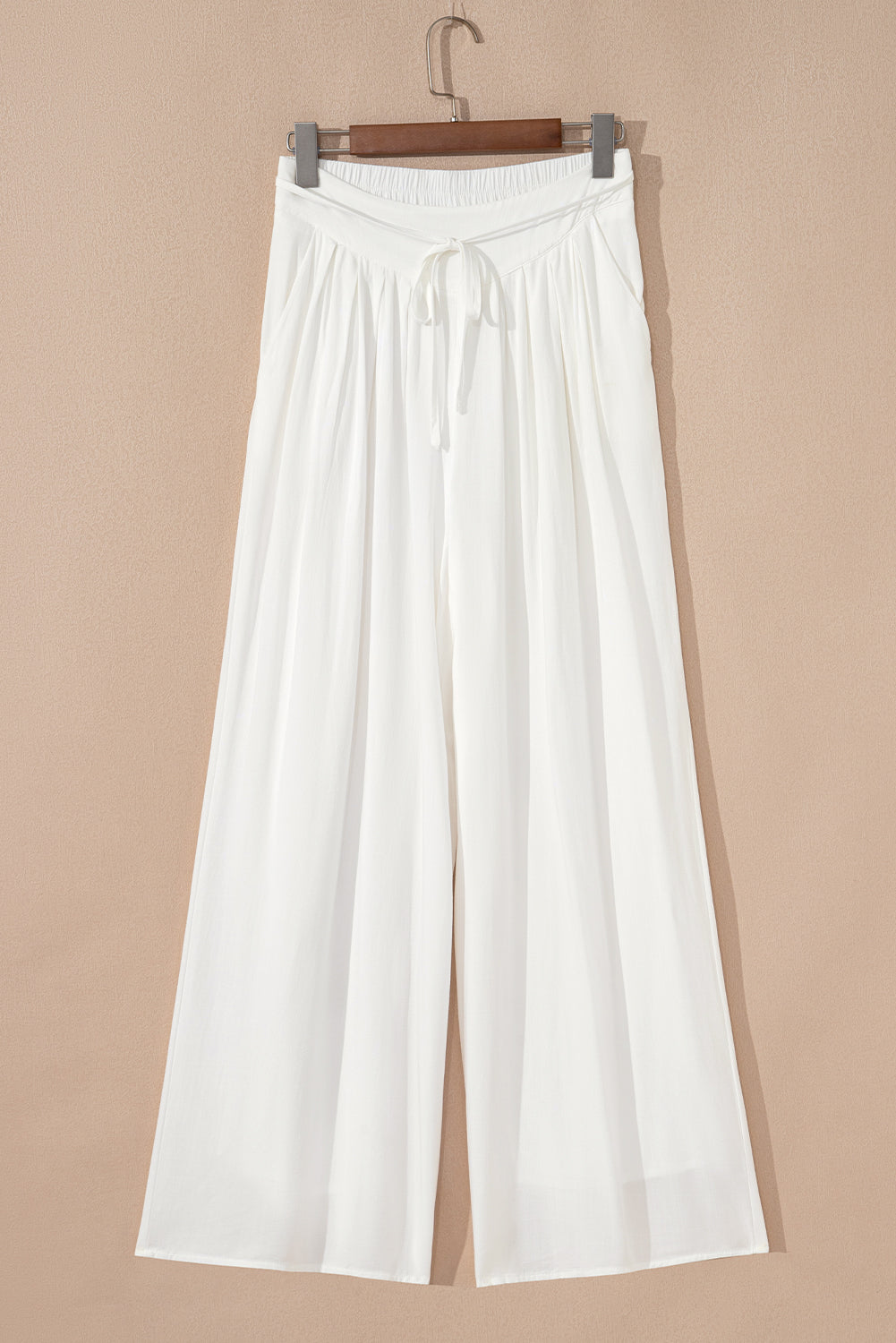Stacey B's White Solid Drop Waist Pleated Wide Leg Casual Pants