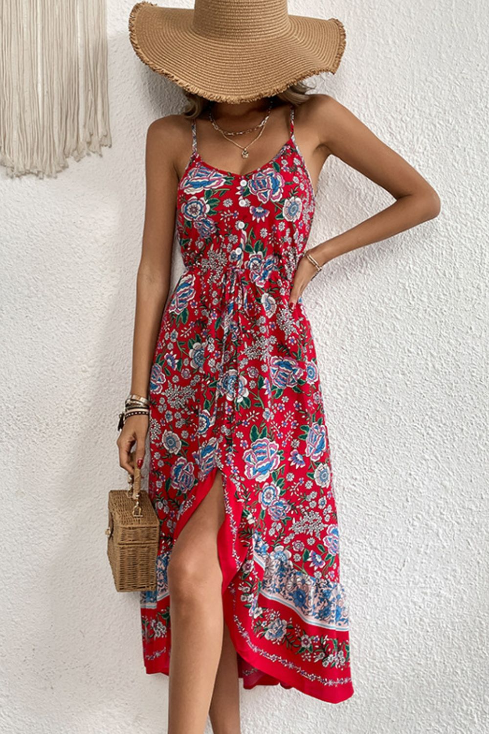 Stacey B's Bohemian Decorative Button Spaghetti Strap Dress