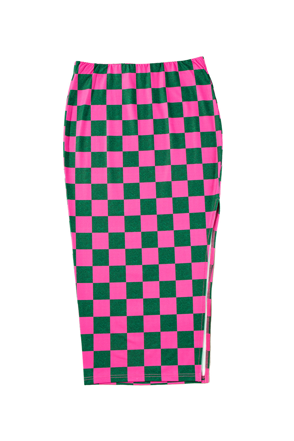 Stacey B's Rose Checkered Print Side Slit Slim Fit Midi Skirt