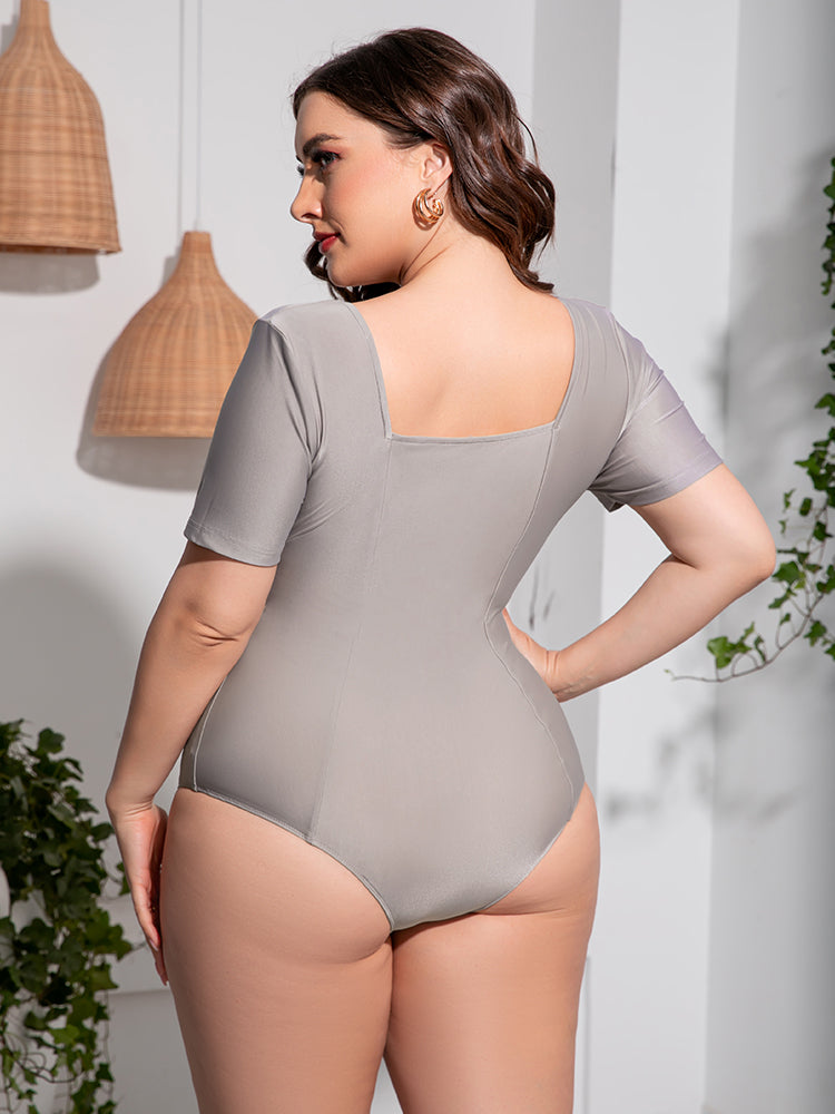 Stacey B's Plus Size Scoop Neck Short Sleeve One-Piece Swimsuit