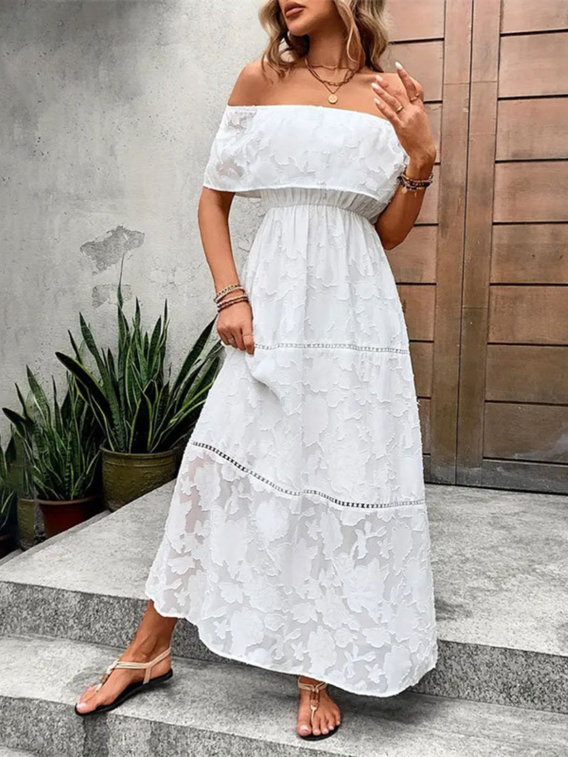 Stacey B's Off-Shoulder Short Sleeve Maxi Dress