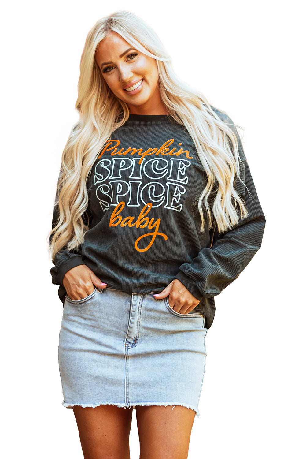 Stacey B's Dark Grey Halloween Pumpkin Spice Baby Graphic Textured Sweatshirt