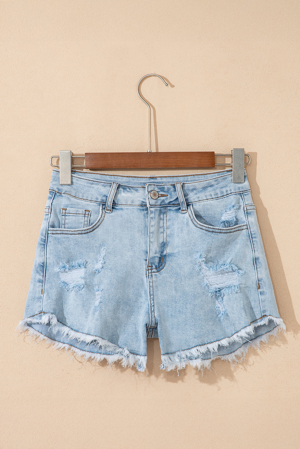Stacey B's Beau Blue High Rise Distressed Raw Hem Denim Shorts