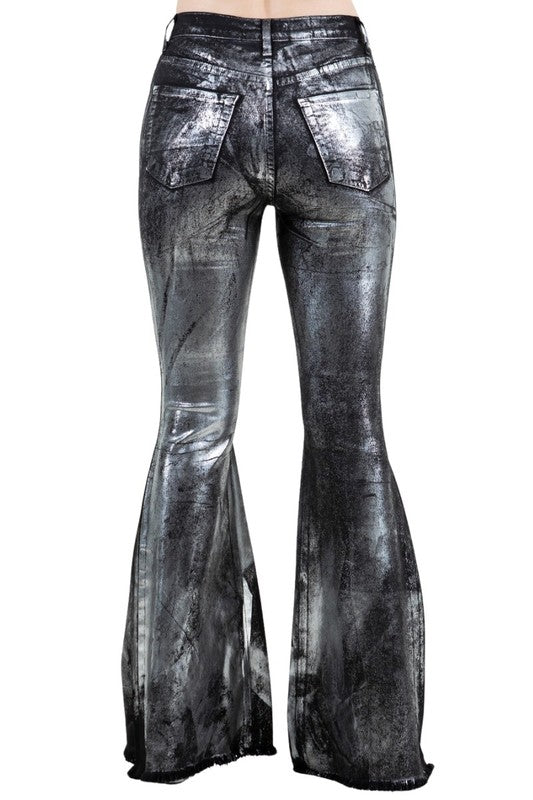 Stacey B's Metallic Bell Bottom Jean in Black- Inseam 30