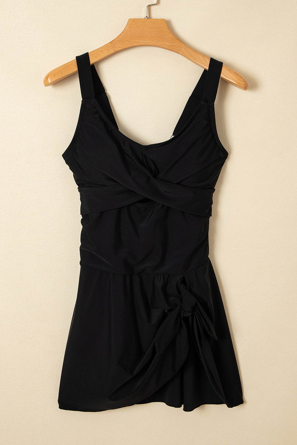 Stacey B's Black Adjustable Straps Cutout Ruched Knot Slit One Piece Swim Dress