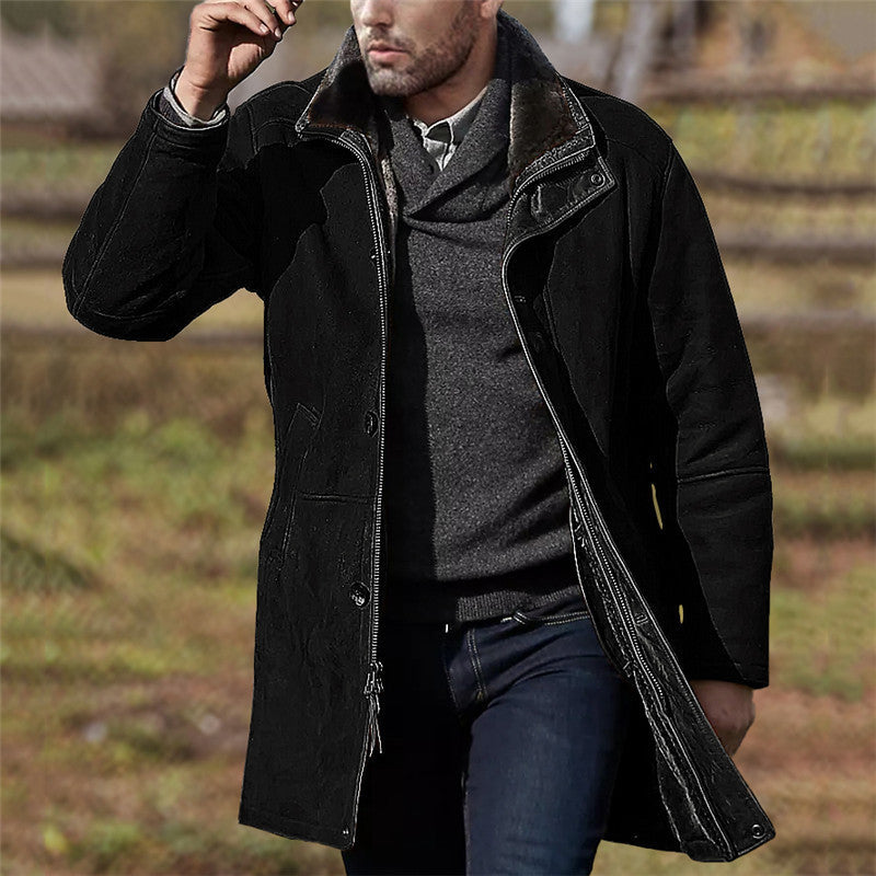Stacey B's Men's mid-length loose zipper woolen coat