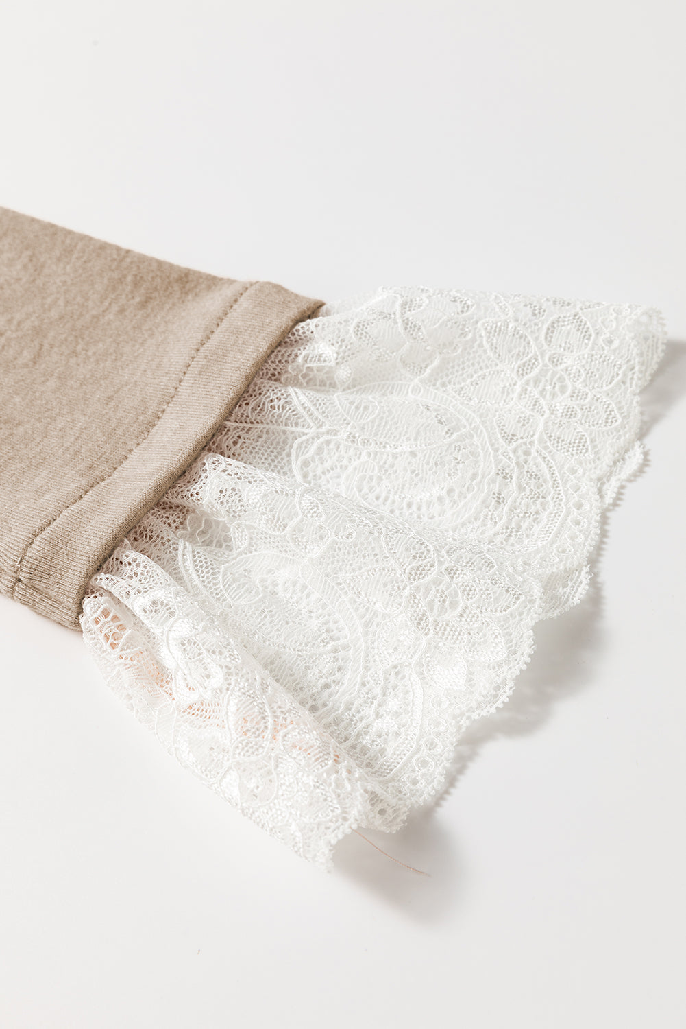 Stacey B's Parchment Seam Detail Lace Contrast Cuffs Raglan Sleeve Top