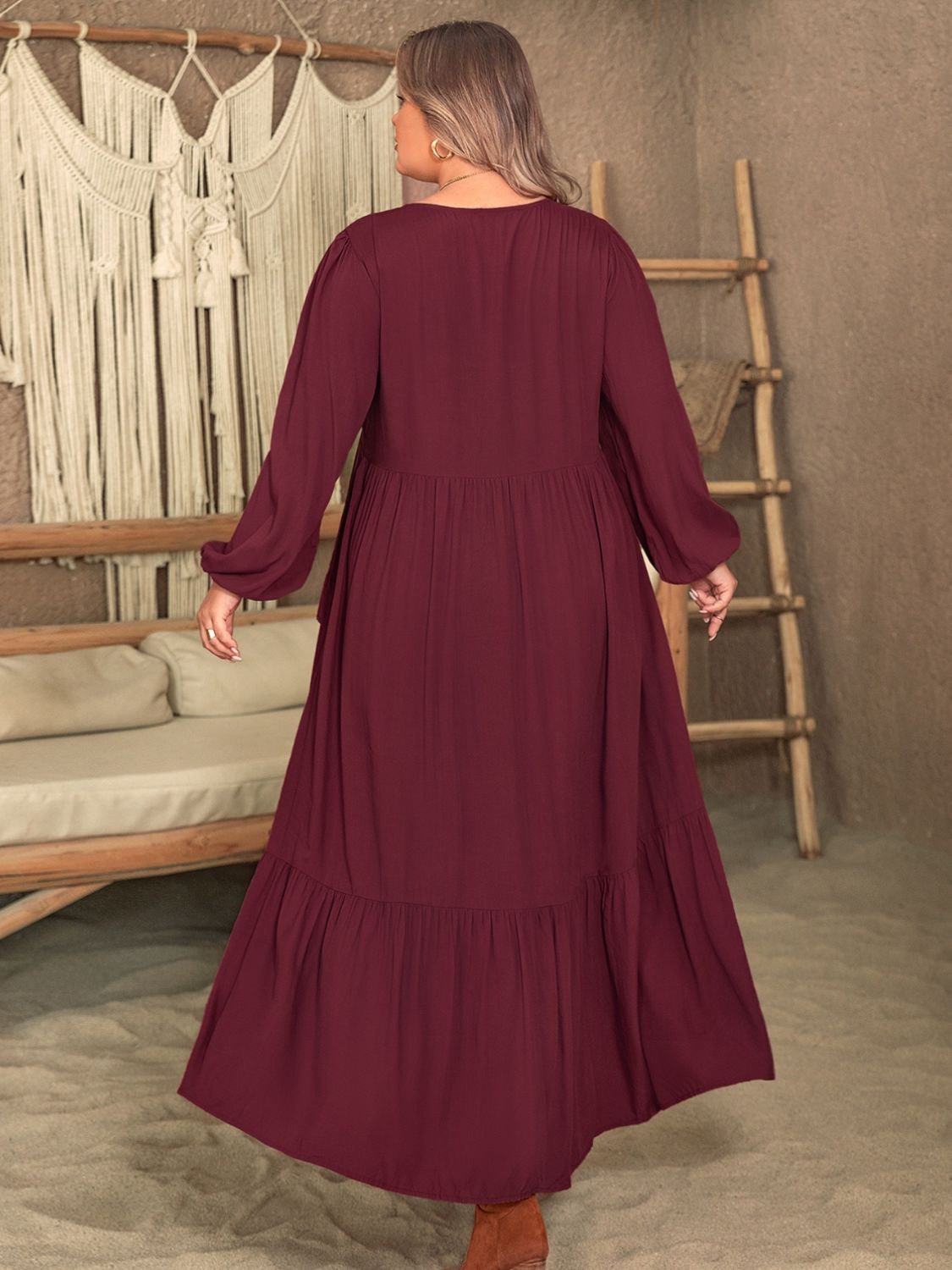 Stacey B's Ruffled V-Neck Long Sleeve Dress