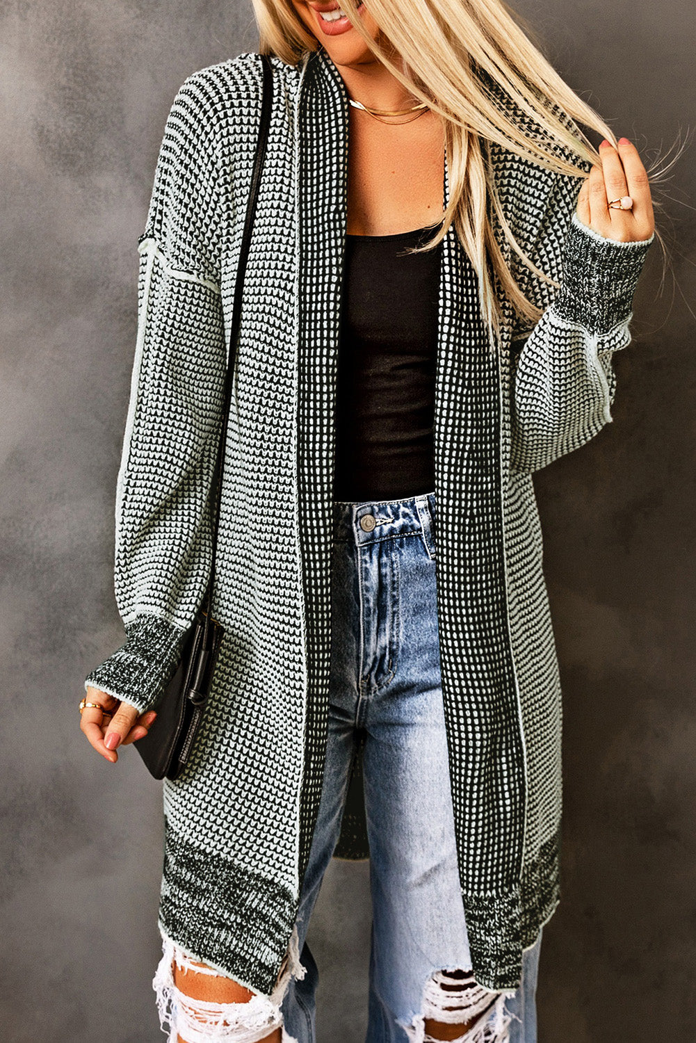 Stacey B's Black Colorblock Drop Shoulder Buttoned Loose Cardigan