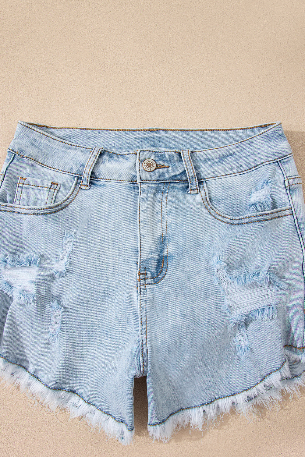 Stacey B's Beau Blue High Rise Distressed Raw Hem Denim Shorts
