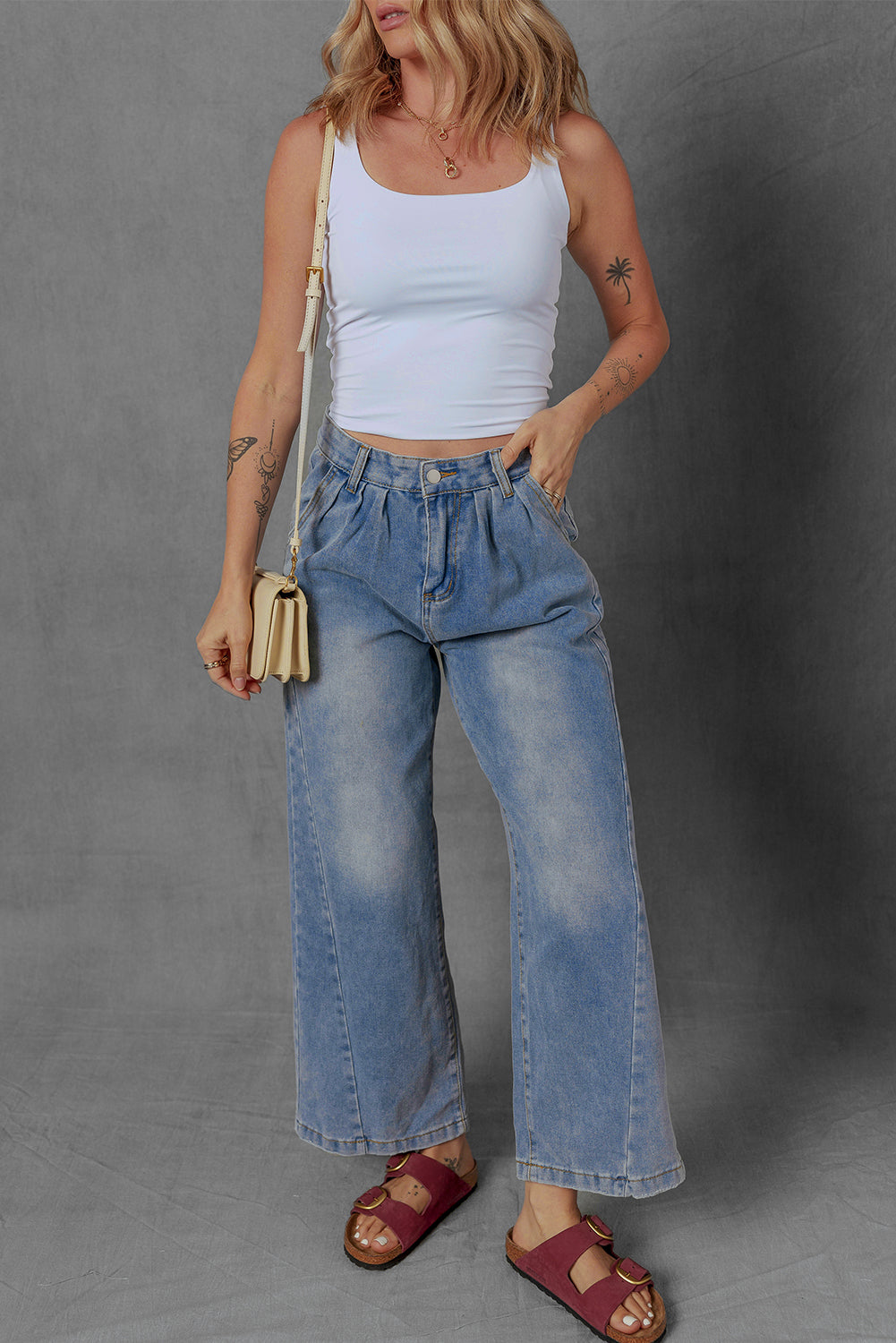 Stacey B's Ashleigh Blue Washed Pleated Detail Wide Leg Jeans