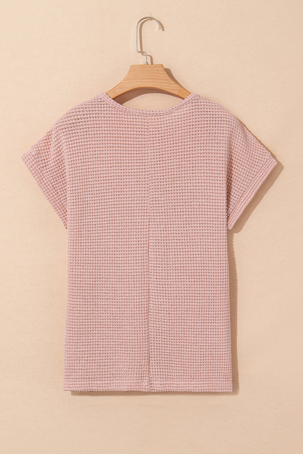 Stacey B's Light Pink Lace Patchwork Waffle Short Sleeve Top