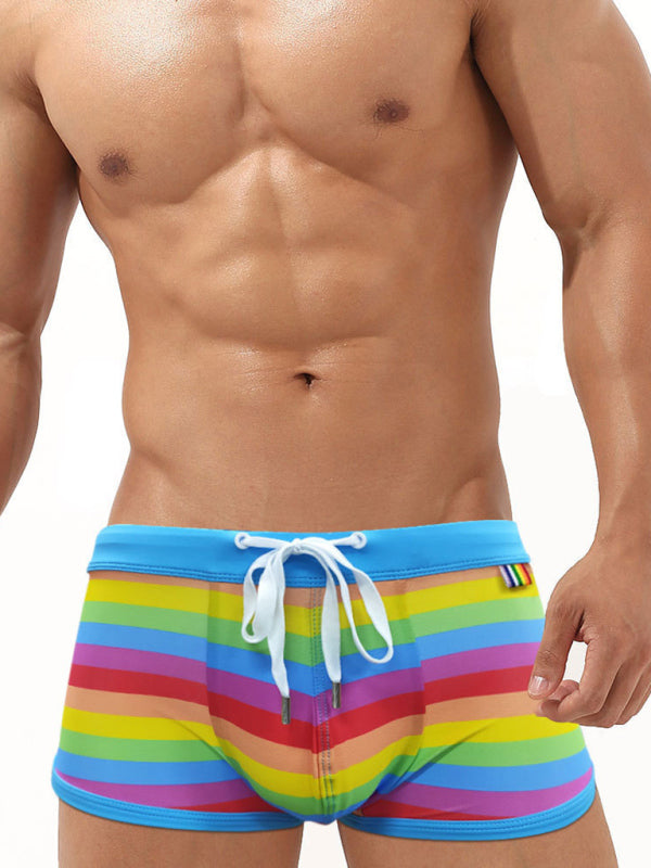 Stacey B's Men's Rainbow Fashion Tethered Slit Boxer Swim Shorts