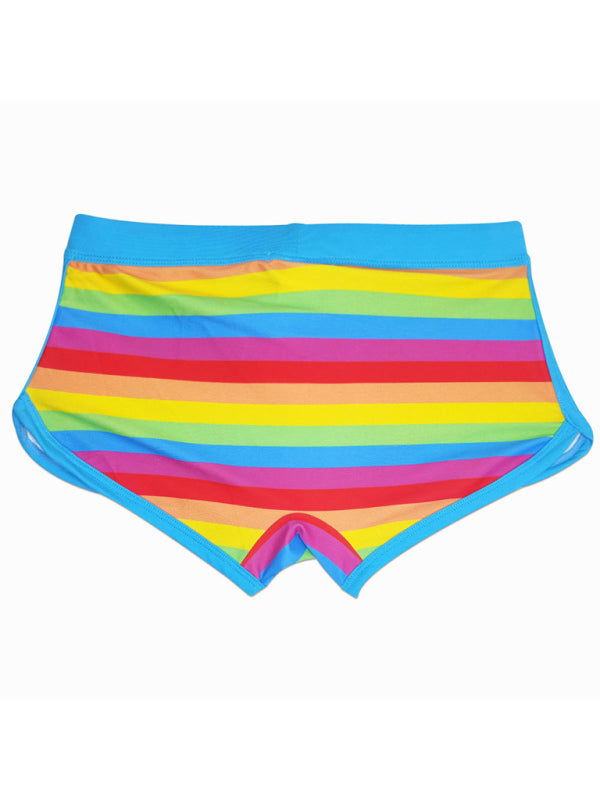 Stacey B's Men's Rainbow Fashion Tethered Slit Boxer Swim Shorts