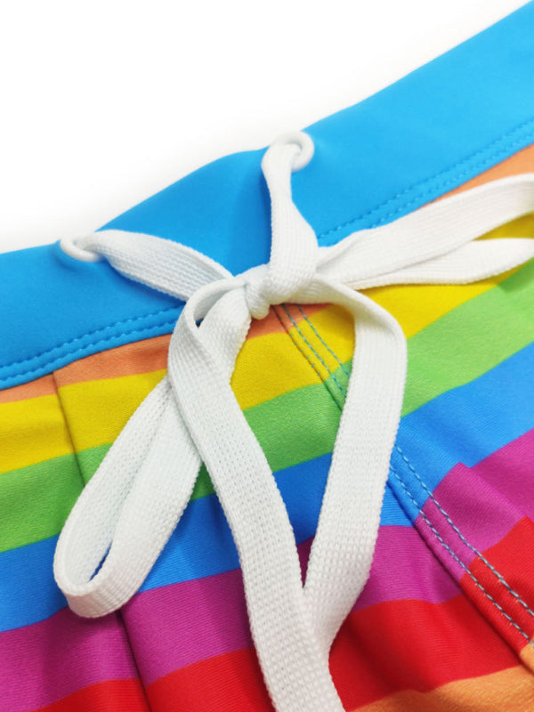 Stacey B's Men's Rainbow Fashion Tethered Slit Boxer Swim Shorts