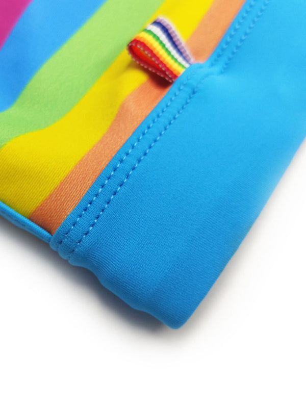 Stacey B's Men's Rainbow Fashion Tethered Slit Boxer Swim Shorts