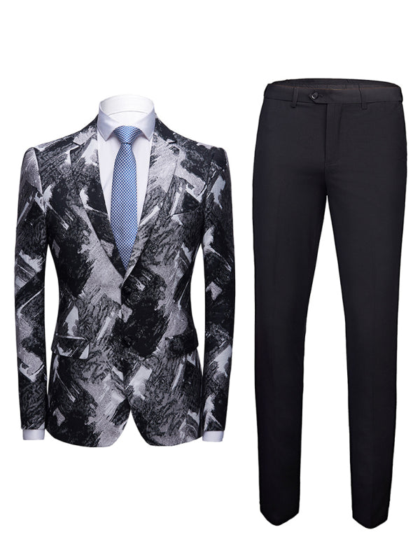 Stacey B's Abstract Print Lapel Collar Blazer Suit Set