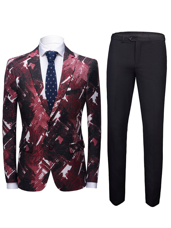 Stacey B's Abstract Print Lapel Collar Blazer Suit Set