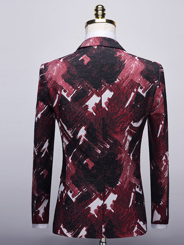 Stacey B's Abstract Print Lapel Collar Blazer Suit Set
