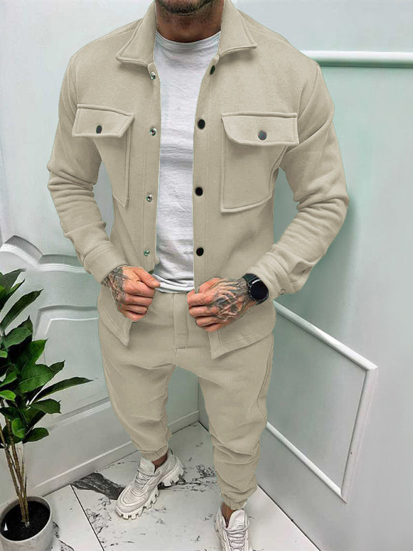 Stacey B's Men's new long-sleeved trousers single-breasted jacket solid color slim two-piece set