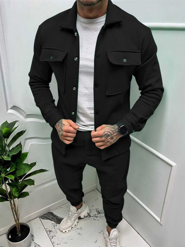 Stacey B's Men's new long-sleeved trousers single-breasted jacket solid color slim two-piece set