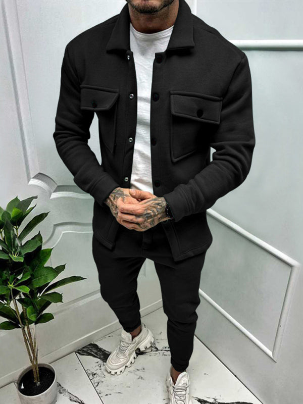 Stacey B's Men's new long-sleeved trousers single-breasted jacket solid color slim two-piece set