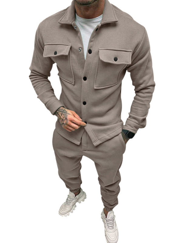 Stacey B's Men's new long-sleeved trousers single-breasted jacket solid color slim two-piece set