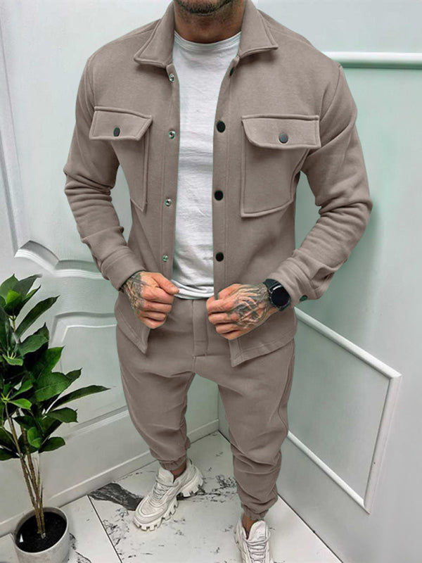 Stacey B's Men's new long-sleeved trousers single-breasted jacket solid color slim two-piece set