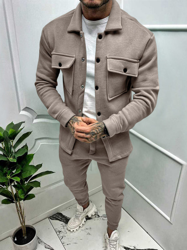 Stacey B's Men's new long-sleeved trousers single-breasted jacket solid color slim two-piece set