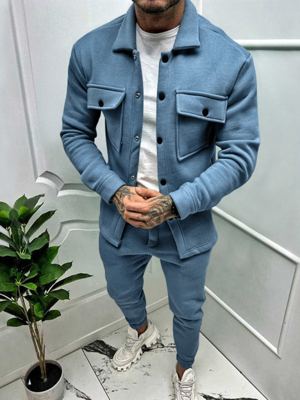 Stacey B's Men's new long-sleeved trousers single-breasted jacket solid color slim two-piece set
